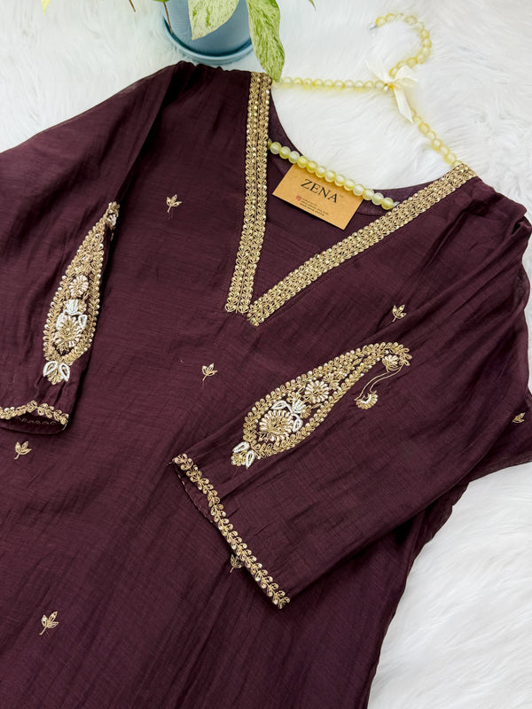 ✨ Pure Mul Chanderi Handwork A-Line Kurti Set ✨