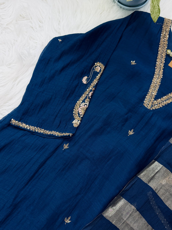 ✨ Pure Mul Chanderi Handwork A-Line Kurti Set ✨