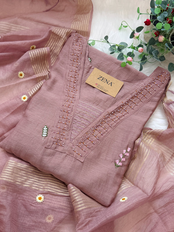 ✨ Pure Mul Chanderi Hand Detailed Kurti Set ✨