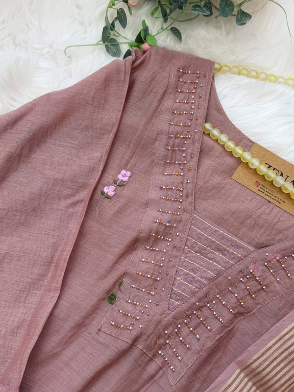 ✨ Pure Mul Chanderi Hand Detailed Kurti Set ✨