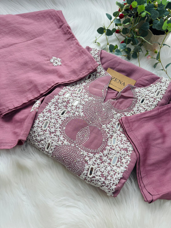 Premium Mul Chanderi Hand-Embroidered Mirror Work Kurti