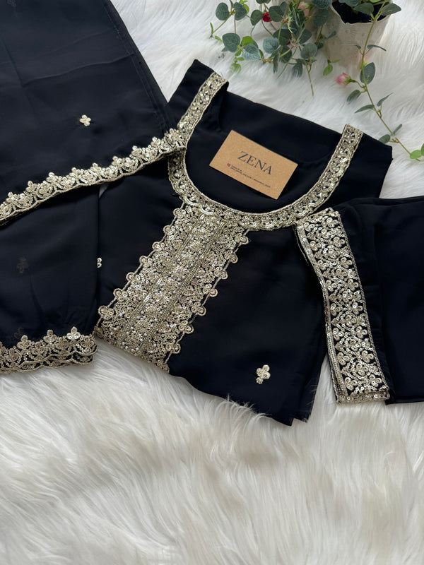 Pure Georgette Embroidered Party Wear Kurti Set