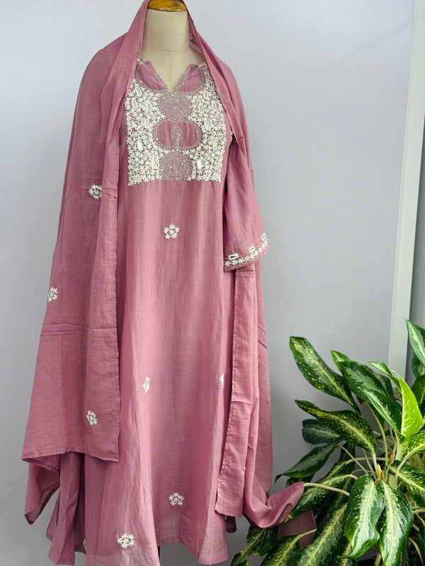 Premium Mul Chanderi Hand-Embroidered Mirror Work Kurti