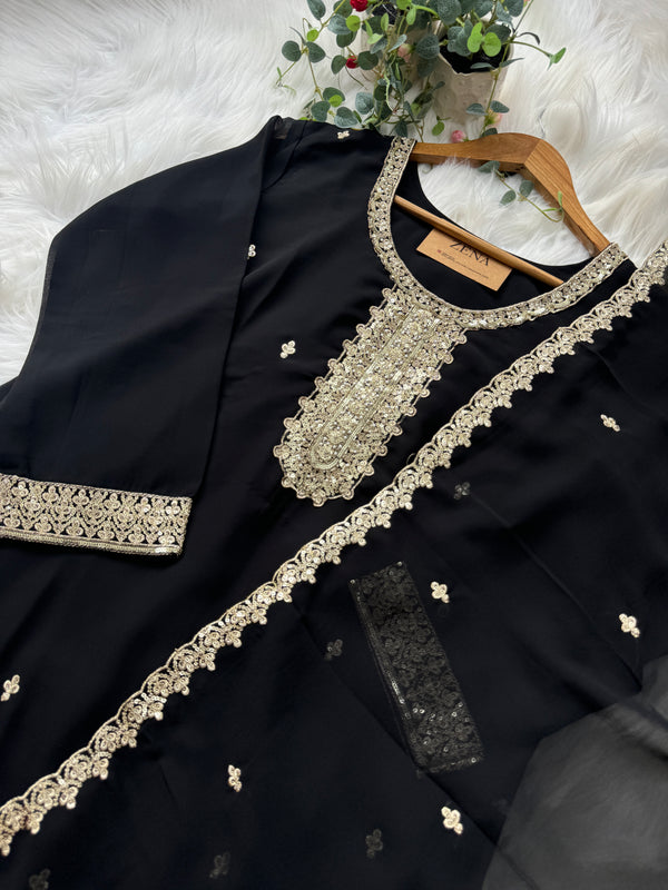 Pure Georgette Embroidered Party Wear Kurti Set