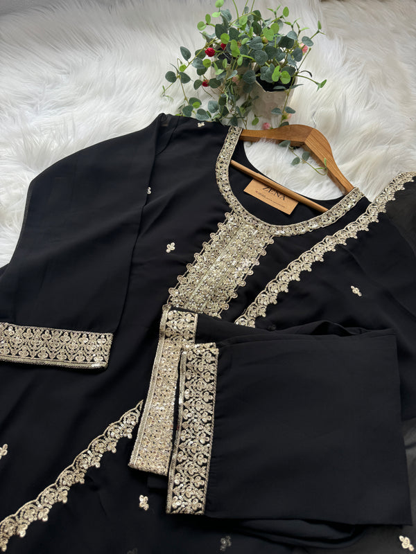 Pure Georgette Embroidered Party Wear Kurti Set