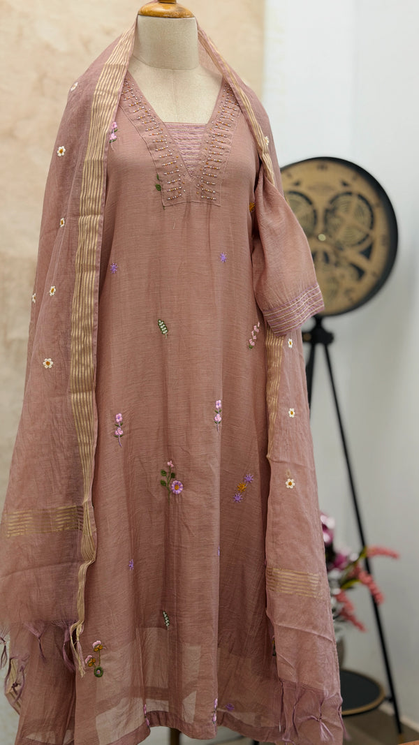 ✨ Pure Mul Chanderi Hand Detailed Kurti Set ✨