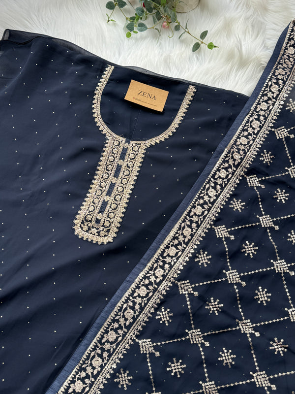 Pure Chiffon Unstitched Embroidered Material