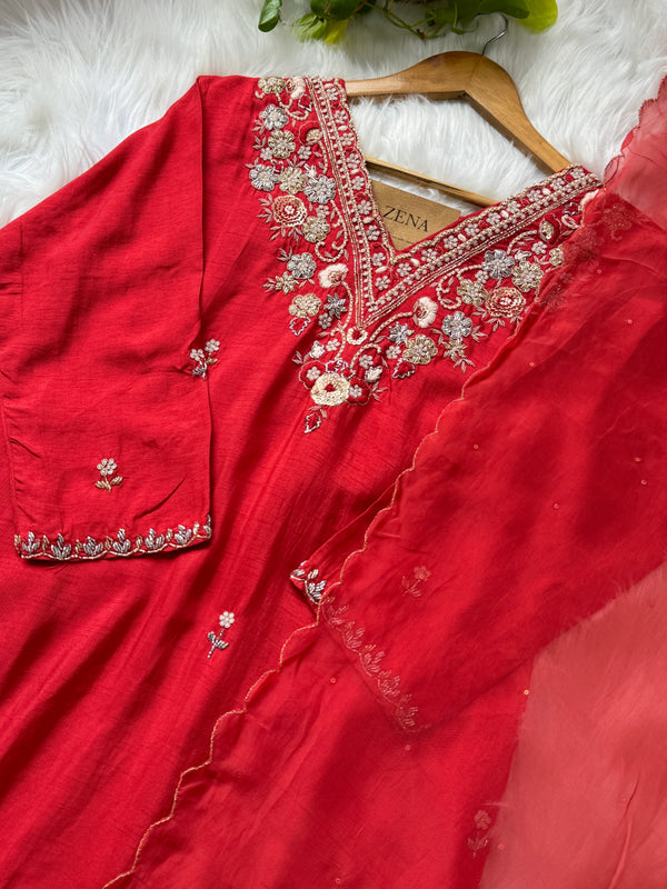 Pure Dola Silk Handwork Suit Elegant Craftsmanship, Effortless Festive Style