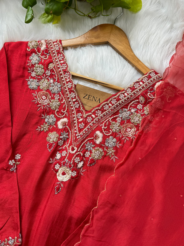 Pure Dola Silk Handwork Suit Elegant Craftsmanship, Effortless Festive Style