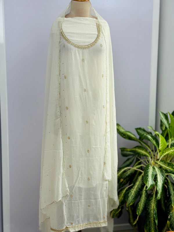 Pure Chiffon Hand-Embroidered Unstitched Fabric