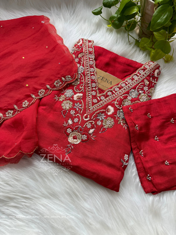 Pure Dola Silk Handwork Suit Elegant Craftsmanship, Effortless Festive Style