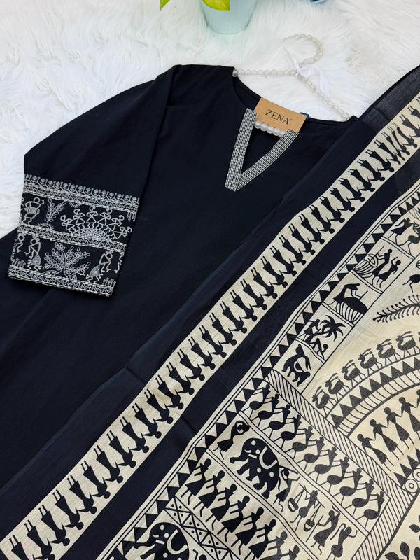 Pure Cotton Thread Work Anarkali Set
