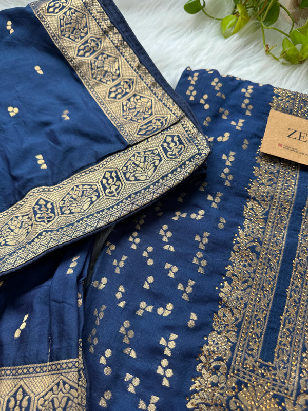 Unstitched Cotton Jacquard Partywear Suit – Comfort Meets Festive Elegance