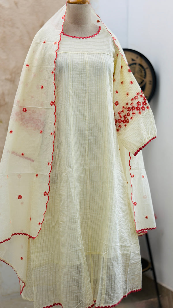 ✨ Mul Chanderi Embroidered A-Line Kurti Set