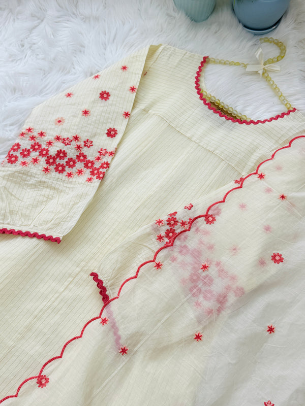 ✨ Mul Chanderi Embroidered A-Line Kurti Set
