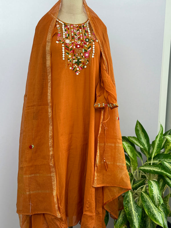 Premium Mul Chanderi Hand Work Suit