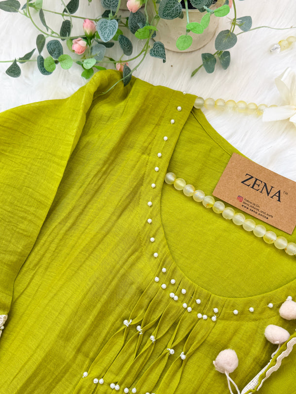 ✨ Premium Mul Chanderi Hand-Detailed Anarkali Set ✨