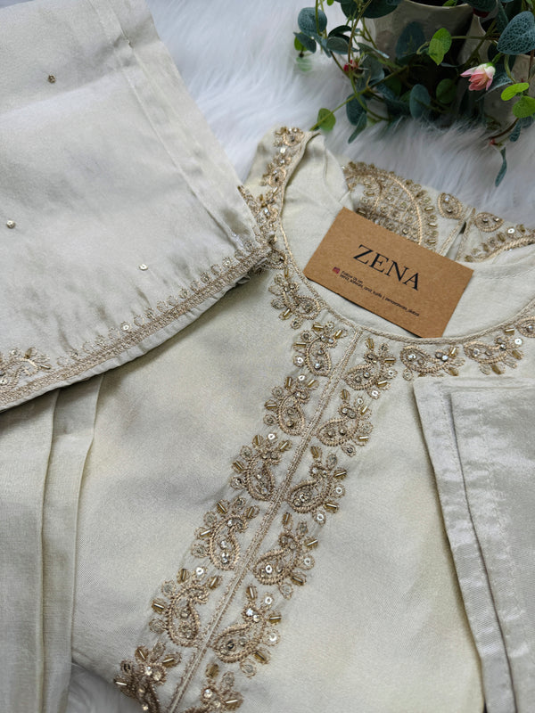 Pure Tissue Silk Hand-Work Party Wear Kurti Set