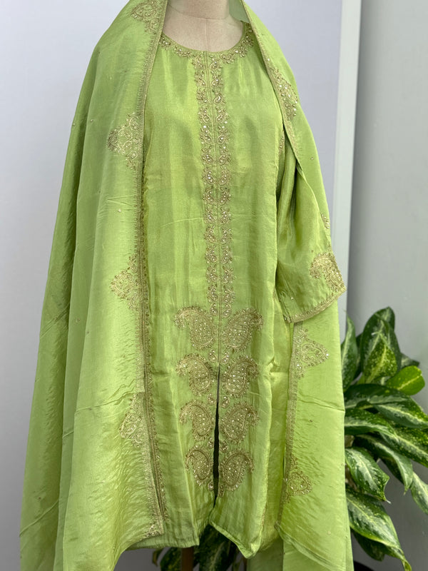 Pure Tissue Silk Hand-Work Party Wear Kurti Set
