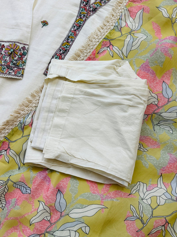 Mul Chanderi Embroidered Kurti Set