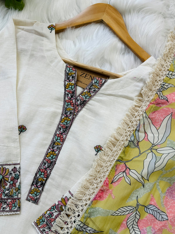 Mul Chanderi Embroidered Kurti Set