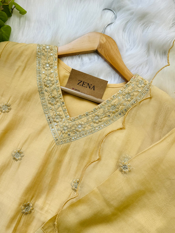 Ready-to-Wear V-Neck Embroidery Work Suit with Organza Dupatta