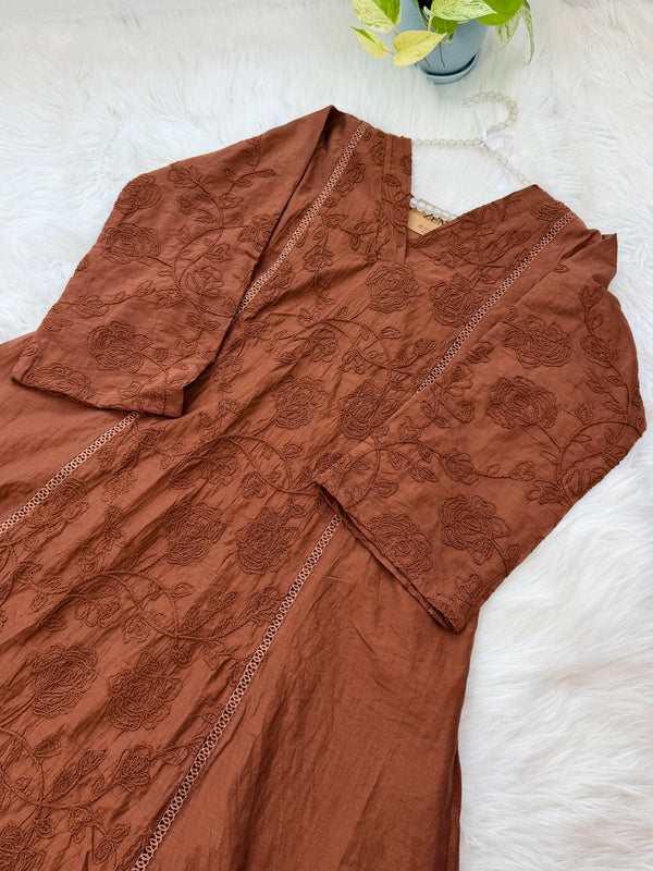 ✨ Pure Mul Chanderi Embroidered A-Line Kurti Set