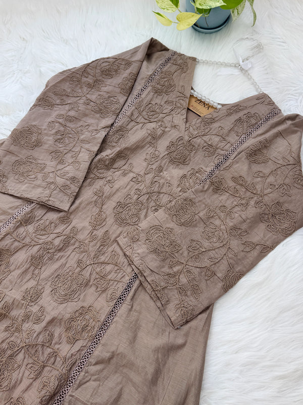 ✨ Pure Mul Chanderi Embroidered A-Line Kurti Set