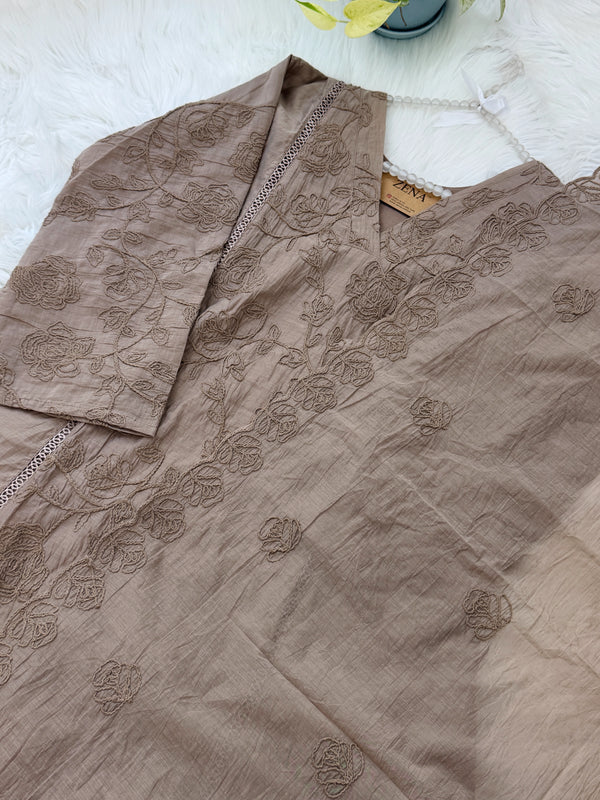 ✨ Pure Mul Chanderi Embroidered A-Line Kurti Set