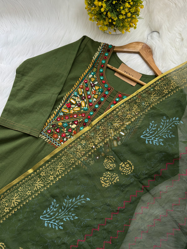 ✨ Pure Cotton Embroidered Ready-to-Wear Kurti Set ✨