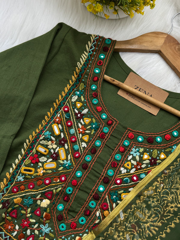 ✨ Pure Cotton Embroidered Ready-to-Wear Kurti Set ✨