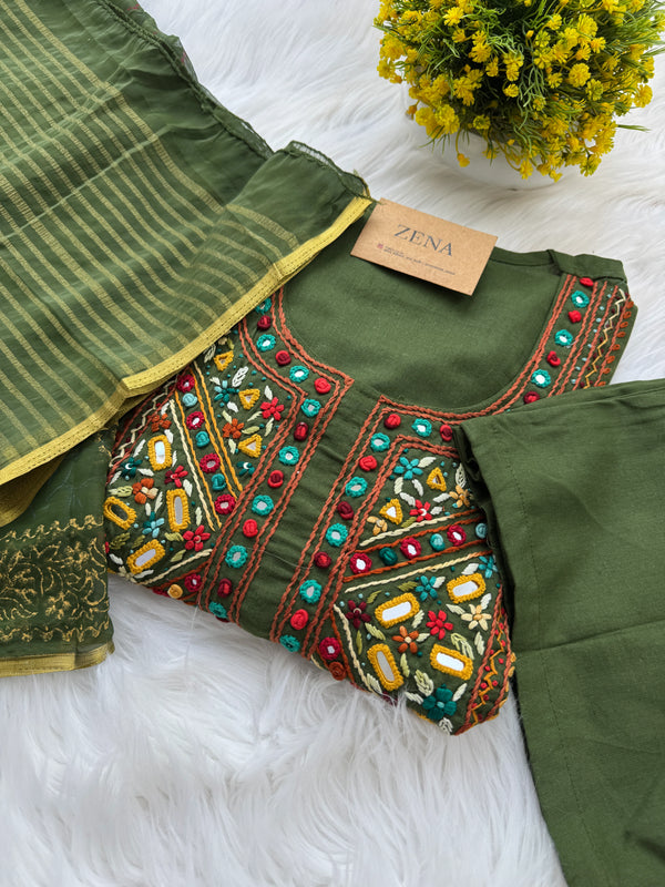 ✨ Pure Cotton Embroidered Ready-to-Wear Kurti Set ✨