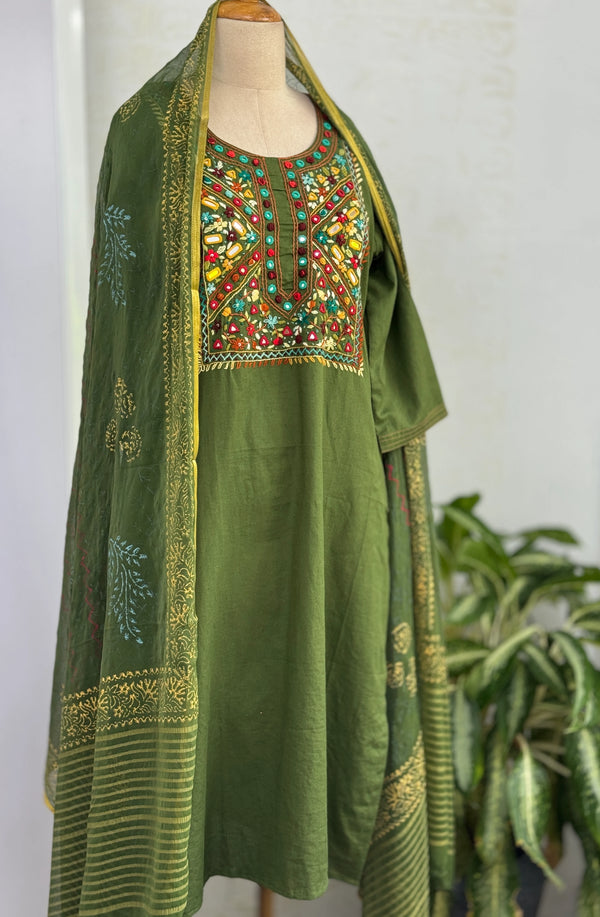 ✨ Pure Cotton Embroidered Ready-to-Wear Kurti Set ✨
