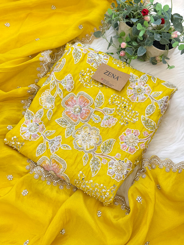 ✨ Premium Cosmo Tissue Silk Handwork Unstitched Suit ✨