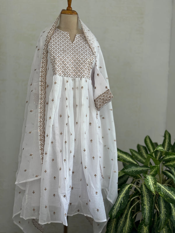 Shimmer Silk Embroidered Anarkali Kurti Set