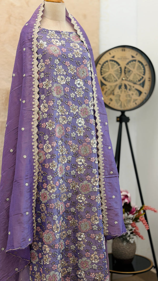 ✨ Premium Cosmo Tissue Silk Handwork Unstitched Suit ✨