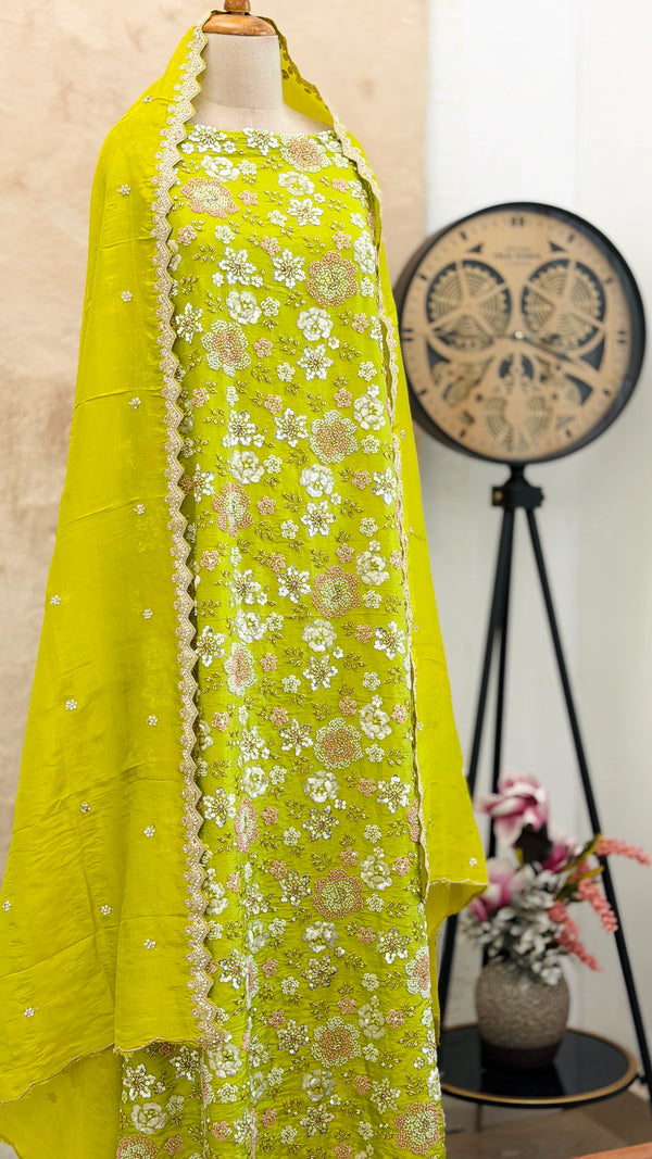 ✨ Premium Cosmo Tissue Silk Handwork Unstitched Suit ✨