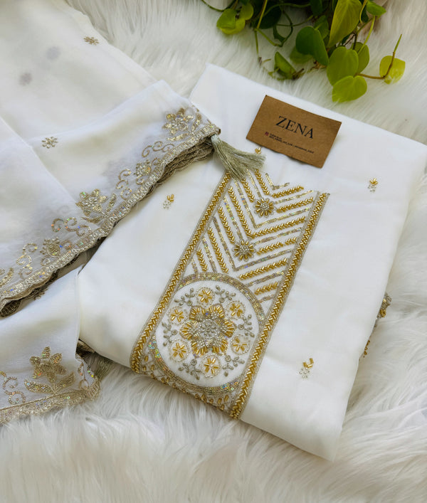 Organza Unstitched Partywear Suit | Includes Top, Bottom, Lining & Dupatta