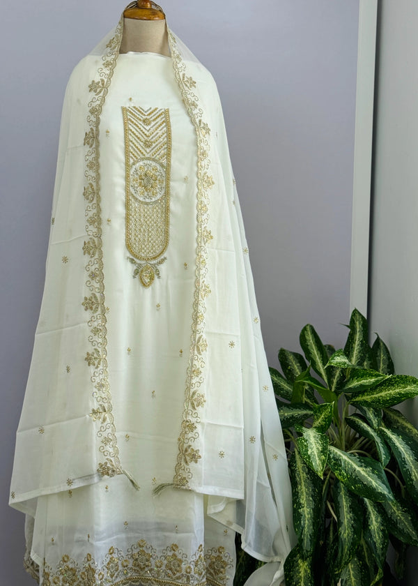 Organza Unstitched Partywear Suit | Includes Top, Bottom, Lining & Dupatta