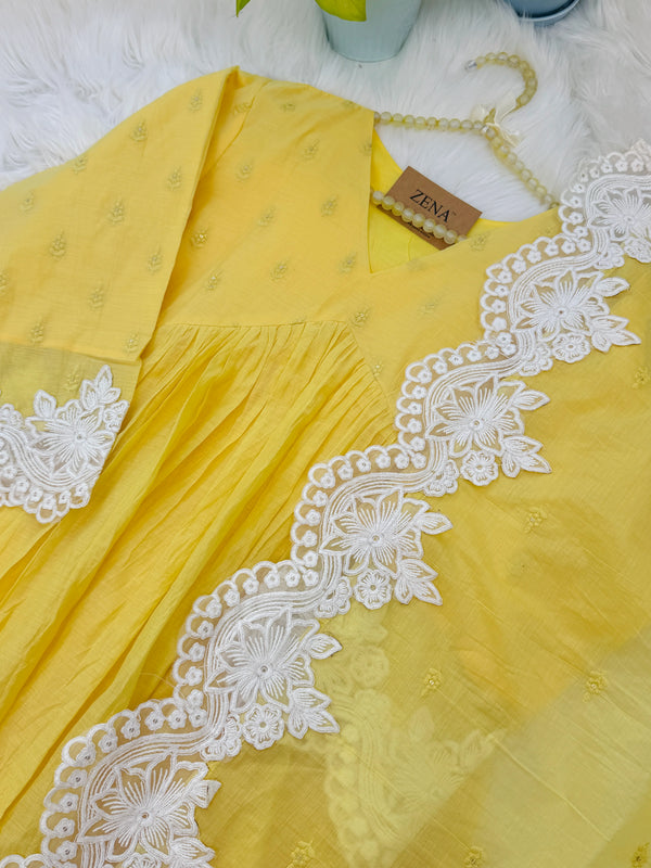 ✨ Pure Mul Chanderi Embroidery Work Anarkali Set