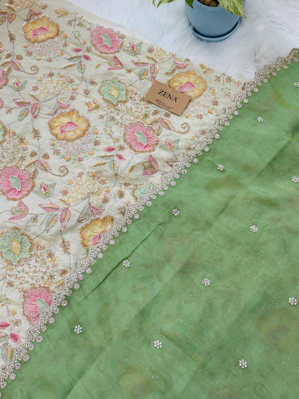 ✨ Pure Tissue Silk Handwork Unstitched Suit