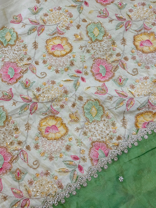✨ Pure Tissue Silk Handwork Unstitched Suit