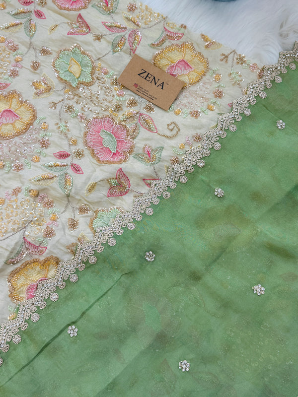 ✨ Pure Tissue Silk Handwork Unstitched Suit