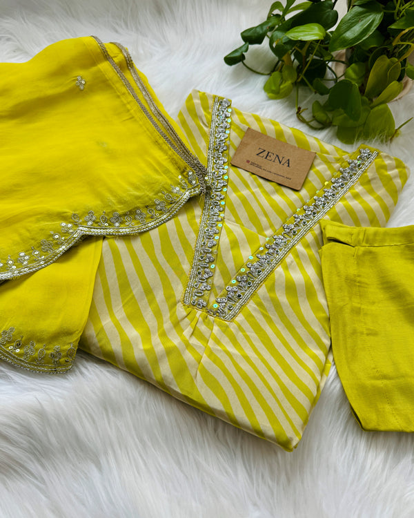 Silken Grace – Tabby Silk A-Line Kurti Set with Organza Dupatta