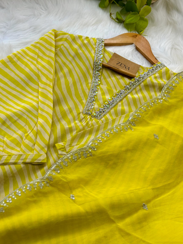 Silken Grace – Tabby Silk A-Line Kurti Set with Organza Dupatta