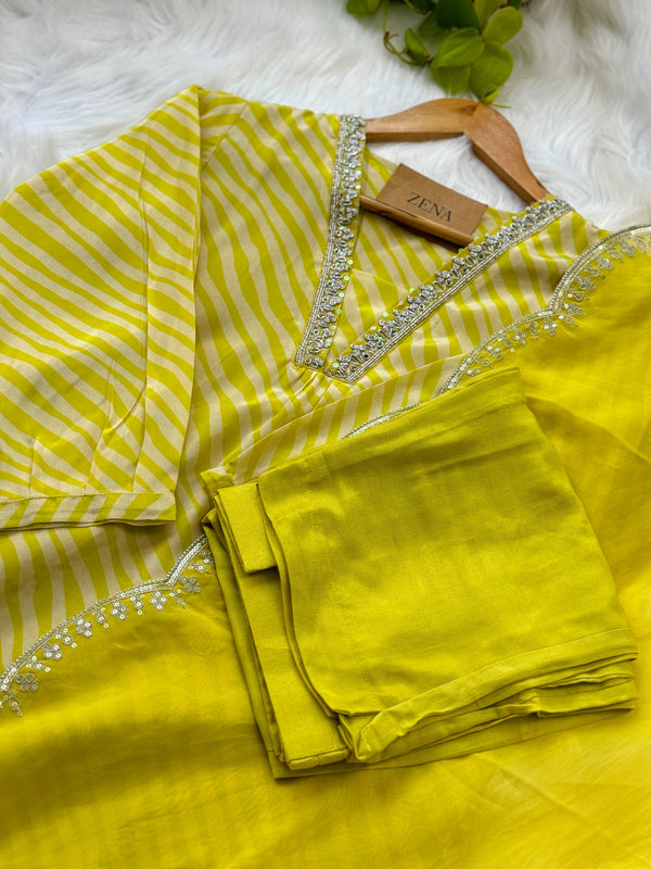 Silken Grace – Tabby Silk A-Line Kurti Set with Organza Dupatta