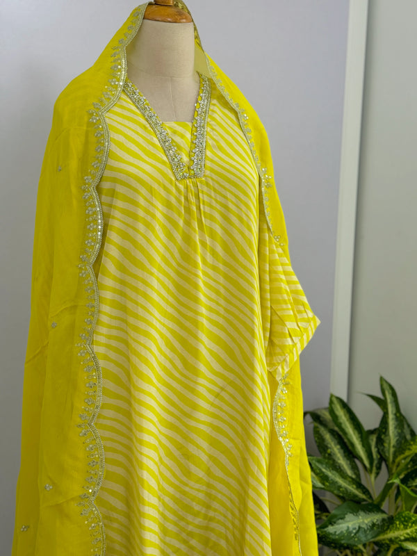 Silken Grace – Tabby Silk A-Line Kurti Set with Organza Dupatta