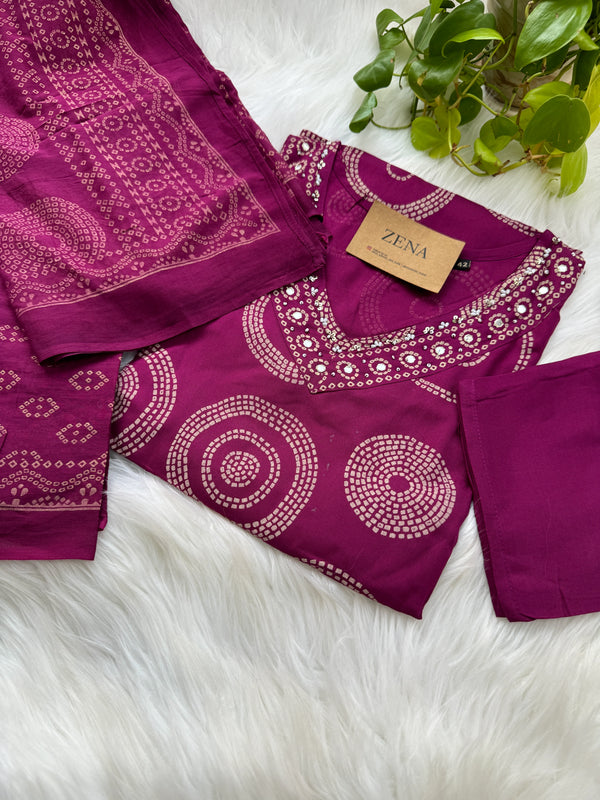 Pure Cotton Mirror Work Hand Embroidered Kurti Set