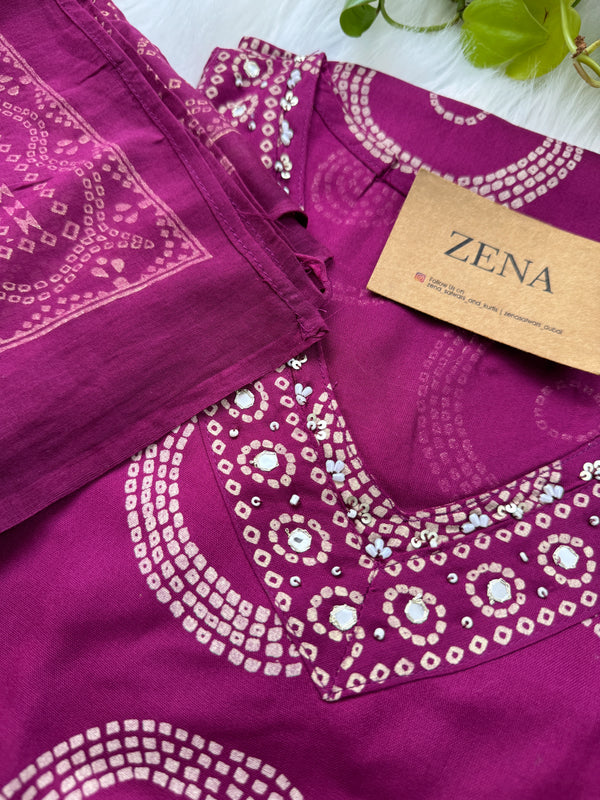 Pure Cotton Mirror Work Hand Embroidered Kurti Set