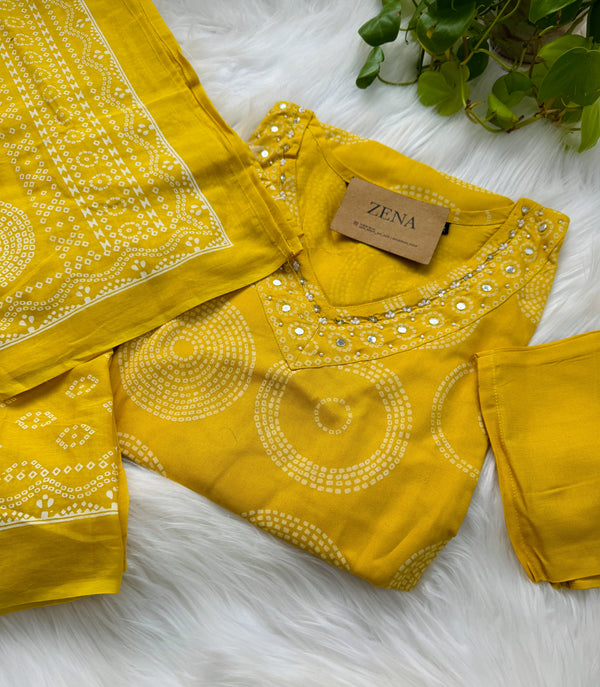 Pure Cotton Mirror Work Hand Embroidered Kurti Set